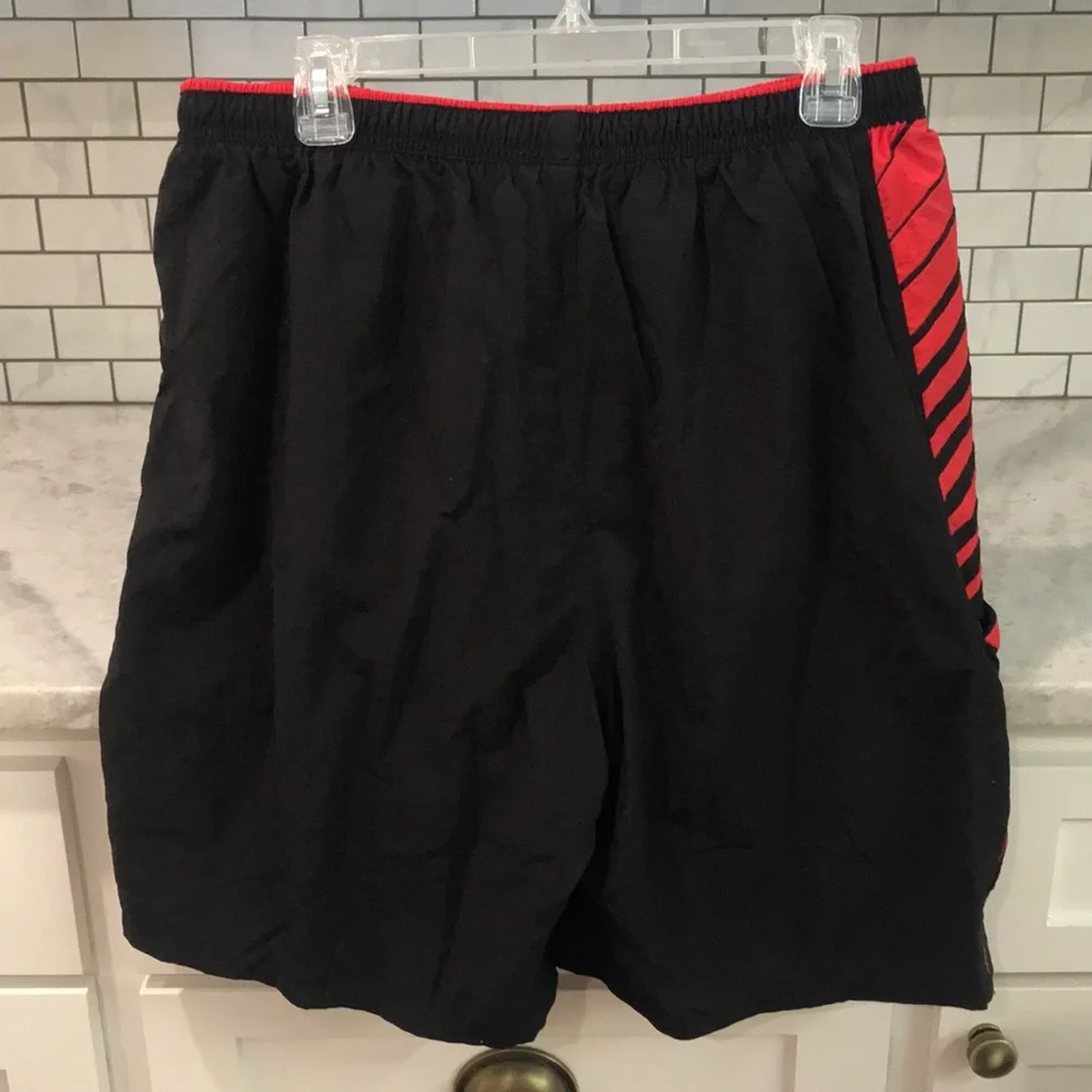 Speedo Swim Trunks Mens Size Large Black with Red Logo Pockets Drawstring Waist - Picture 3 of 10